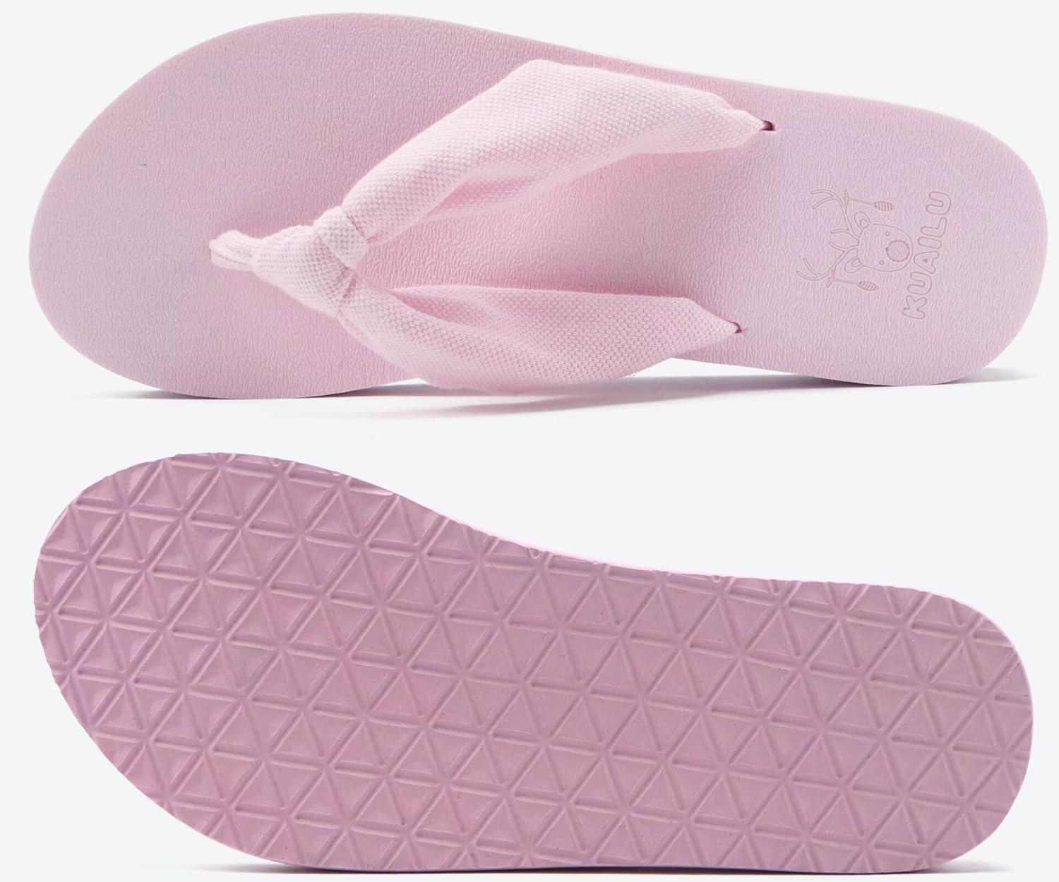 imageKuaiLu Womens Dressy Sandals Arch Support Yoga Mat Walking Cross Slides Ladies Slip on Orthotic Travel Outfits Slippers Cushion ComfortablePink