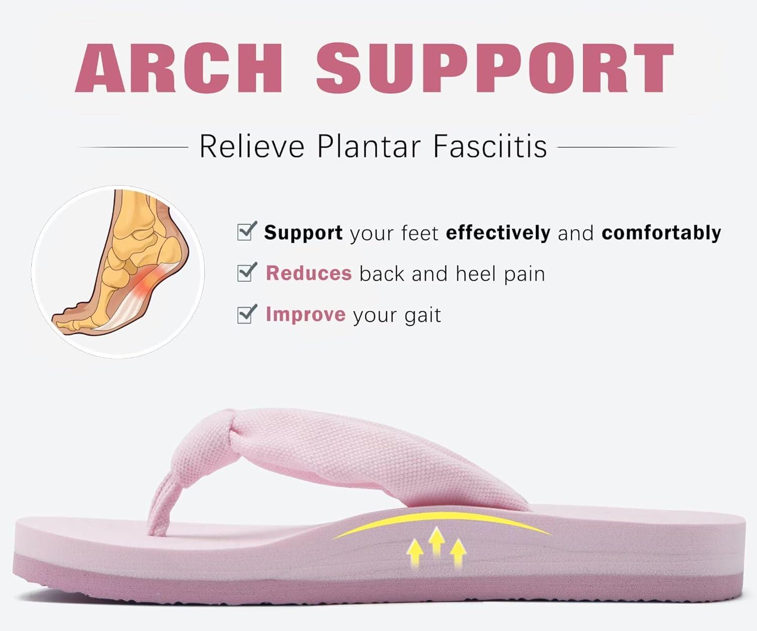 imageKuaiLu Womens Dressy Sandals Arch Support Yoga Mat Walking Cross Slides Ladies Slip on Orthotic Travel Outfits Slippers Cushion ComfortablePink