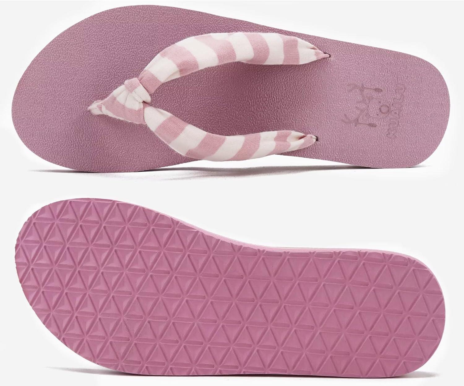 imageKuaiLu Womens Dressy Sandals Arch Support Yoga Mat Walking Cross Slides Ladies Slip on Orthotic Travel Outfits Slippers Cushion ComfortablePink White