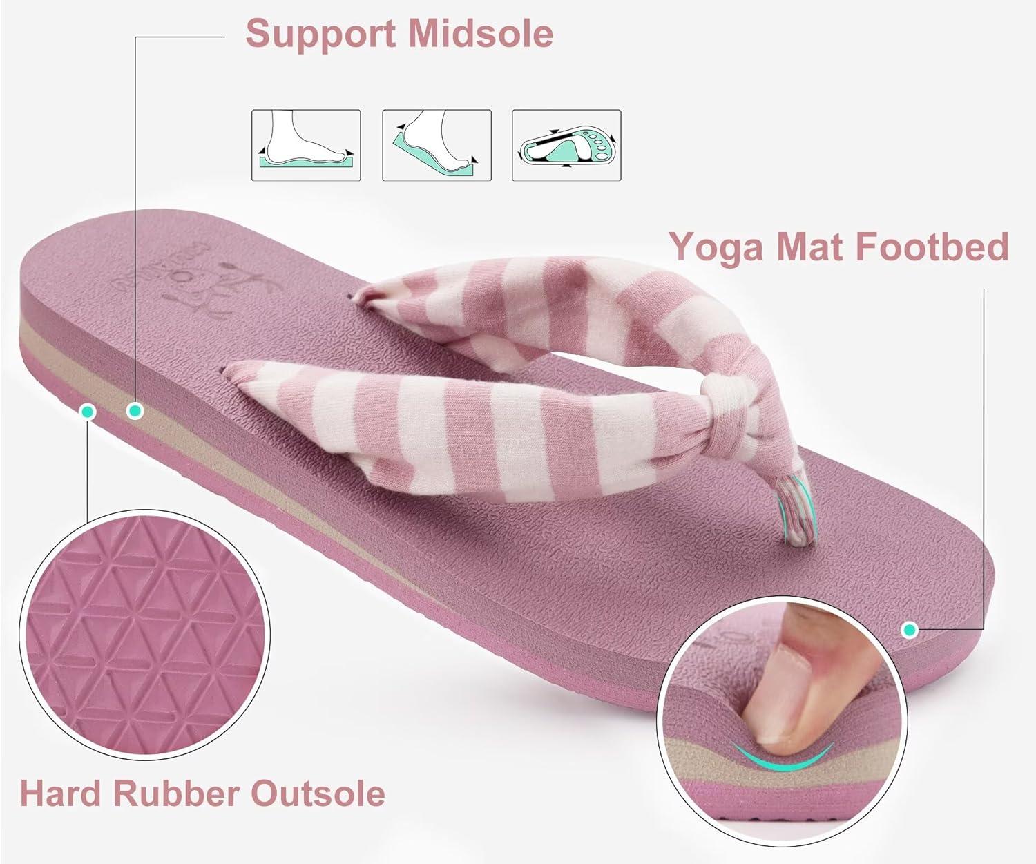 imageKuaiLu Womens Dressy Sandals Arch Support Yoga Mat Walking Cross Slides Ladies Slip on Orthotic Travel Outfits Slippers Cushion ComfortablePink White