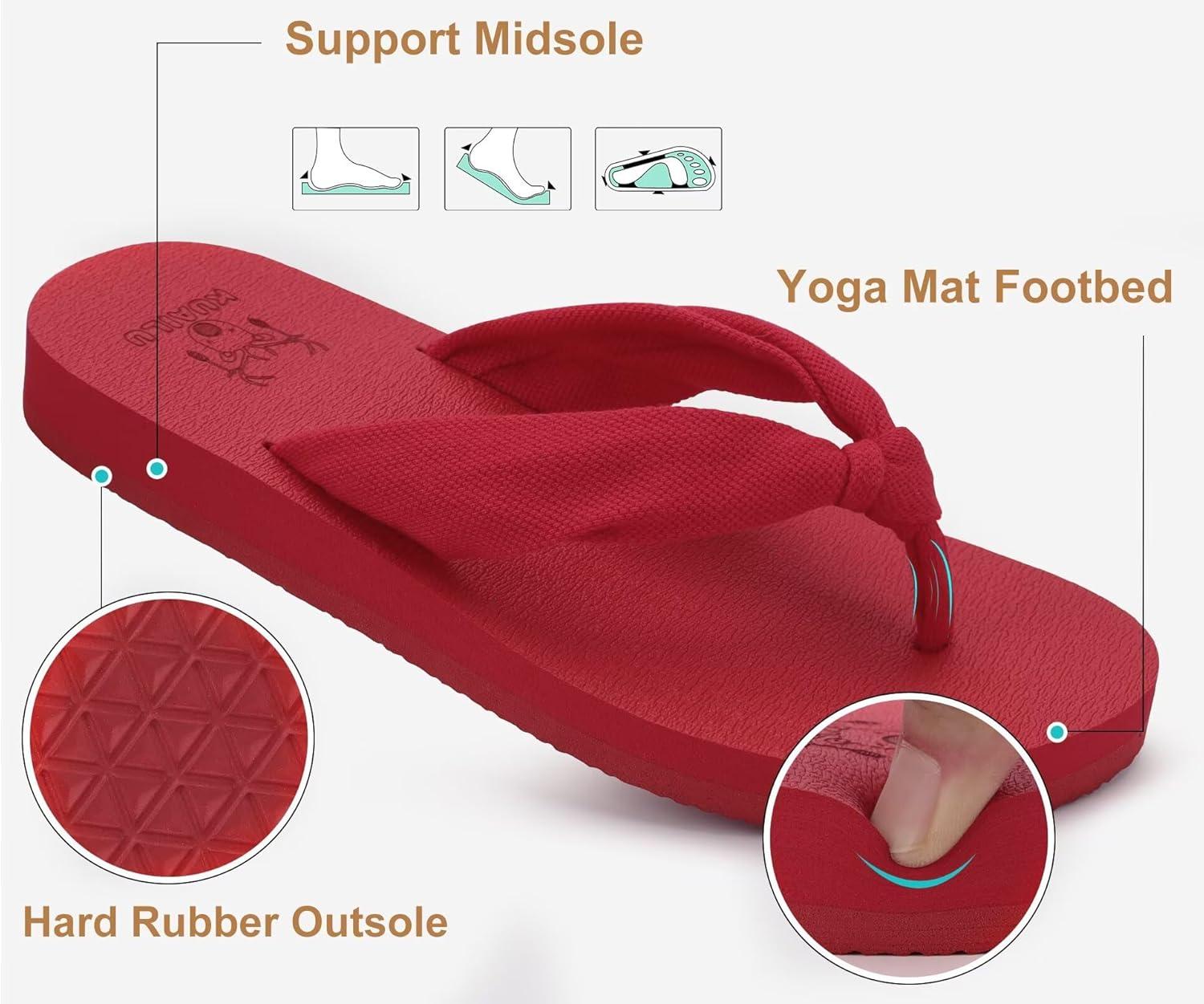 imageKuaiLu Womens Dressy Sandals Arch Support Yoga Mat Walking Cross Slides Ladies Slip on Orthotic Travel Outfits Slippers Cushion ComfortableRed
