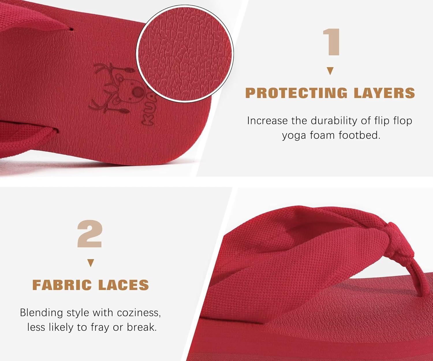 imageKuaiLu Womens Dressy Sandals Arch Support Yoga Mat Walking Cross Slides Ladies Slip on Orthotic Travel Outfits Slippers Cushion ComfortableRed