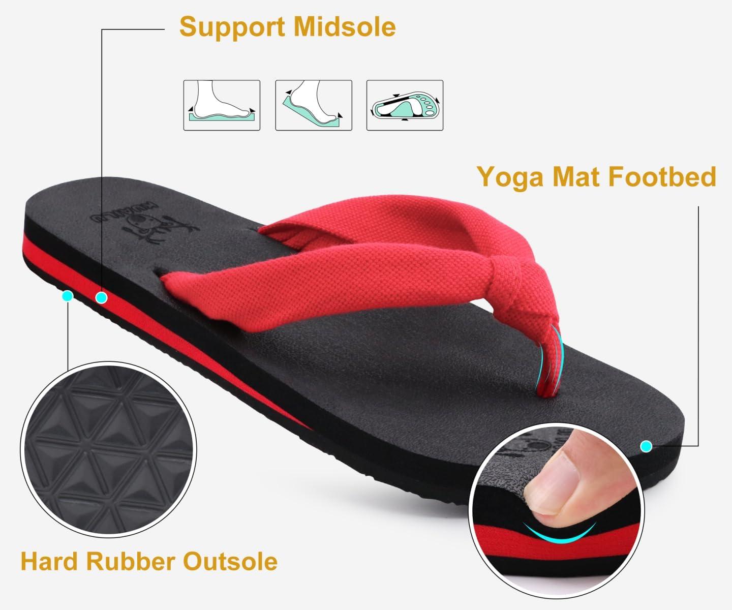 imageKuaiLu Womens Dressy Sandals Arch Support Yoga Mat Walking Cross Slides Ladies Slip on Orthotic Travel Outfits Slippers Cushion ComfortableRed Black