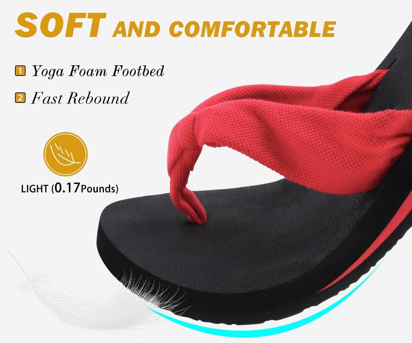 imageKuaiLu Womens Dressy Sandals Arch Support Yoga Mat Walking Cross Slides Ladies Slip on Orthotic Travel Outfits Slippers Cushion ComfortableRed Black