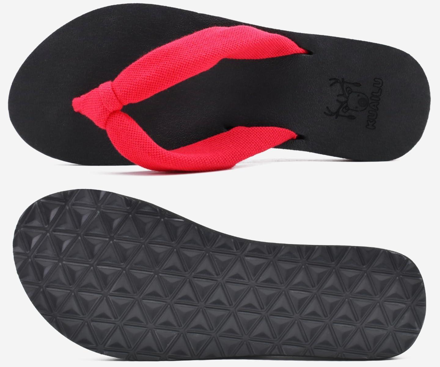 imageKuaiLu Womens Dressy Sandals Arch Support Yoga Mat Walking Cross Slides Ladies Slip on Orthotic Travel Outfits Slippers Cushion ComfortableRed Black