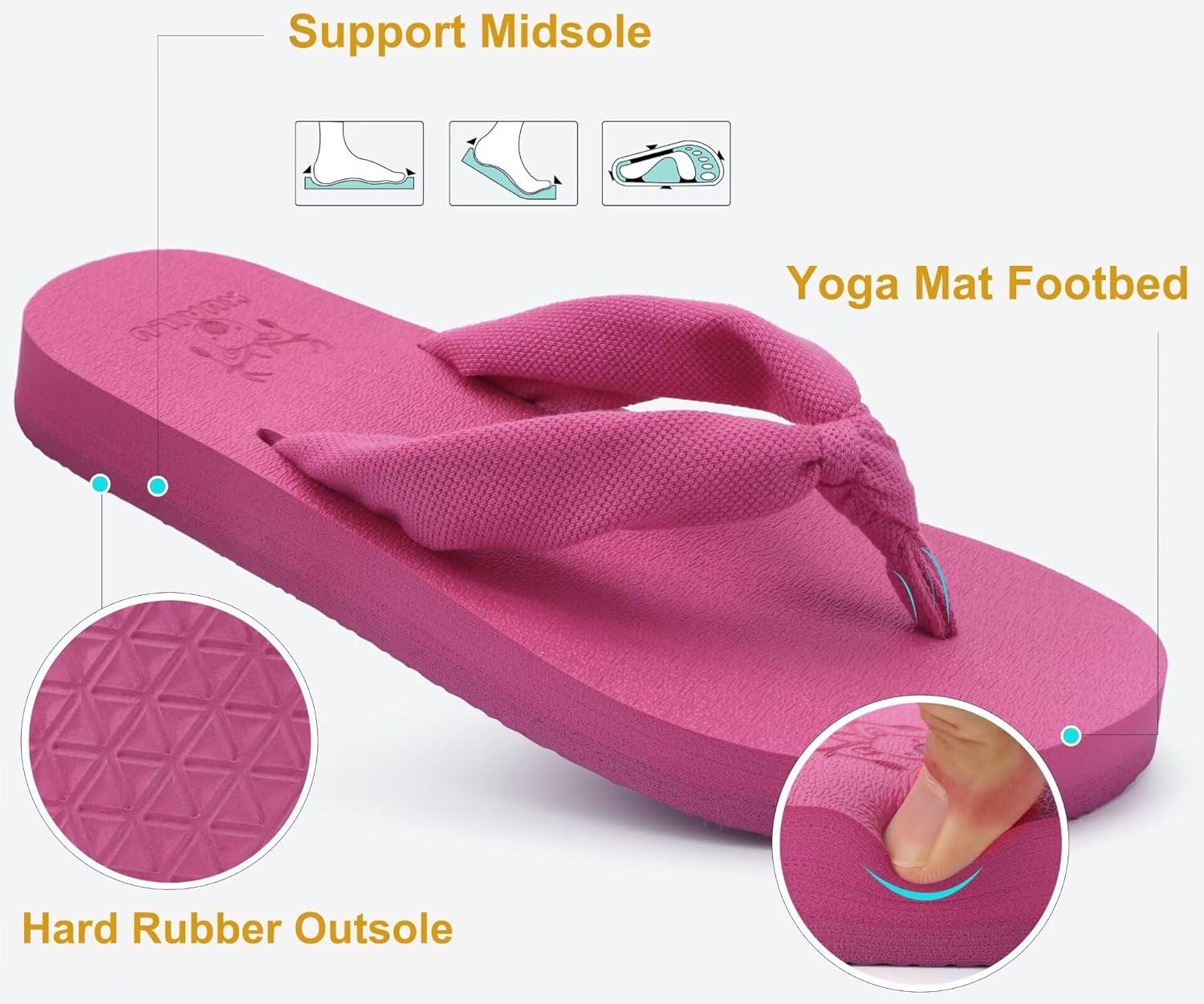 imageKuaiLu Womens Dressy Sandals Arch Support Yoga Mat Walking Cross Slides Ladies Slip on Orthotic Travel Outfits Slippers Cushion ComfortableRose