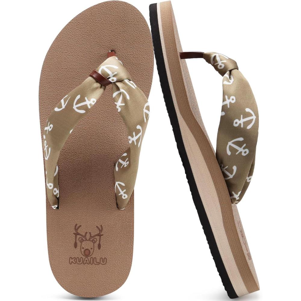 imageKuaiLu Flip Flops Women Yoga Foam Ladies Comfort Arch Support Summer Beach Casual Thong Sandals Silk Light Brown Size 9