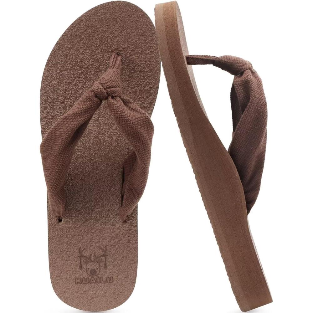 imageKuaiLu Womens Dressy Sandals Arch Support Yoga Mat Walking Cross Slides Ladies Slip on Orthotic Travel Outfits Slippers Cushion ComfortableBrown