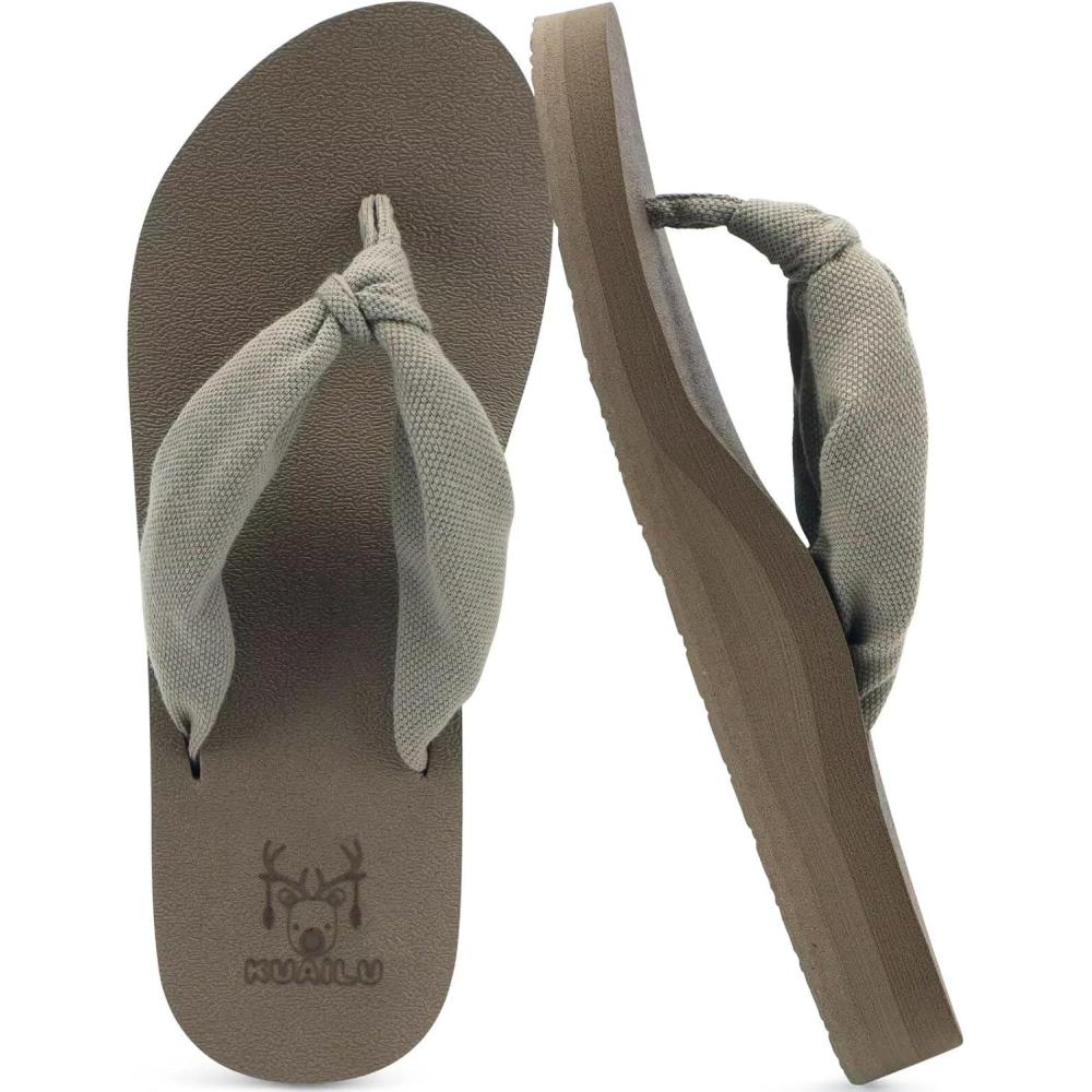 imageKuaiLu Womens Dressy Sandals Arch Support Yoga Mat Walking Cross Slides Ladies Slip on Orthotic Travel Outfits Slippers Cushion ComfortableCamel