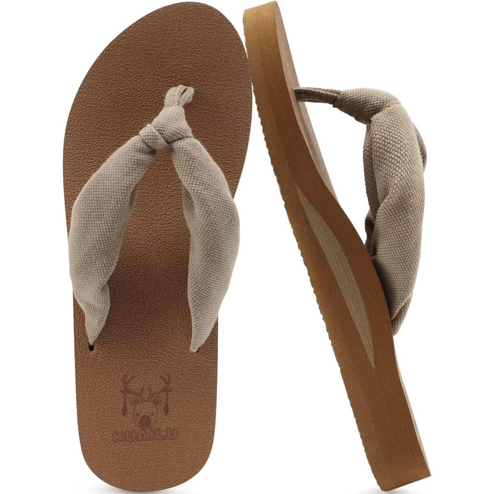 imageKuaiLu Womens Dressy Sandals Arch Support Yoga Mat Walking Cross Slides Ladies Slip on Orthotic Travel Outfits Slippers Cushion ComfortableCamel Apricot