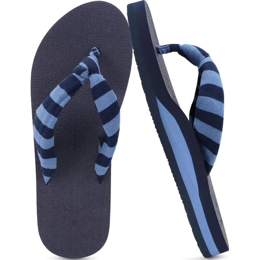 imageKuaiLu Womens Dressy Sandals Arch Support Yoga Mat Walking Cross Slides Ladies Slip on Orthotic Travel Outfits Slippers Cushion ComfortableDark Blue