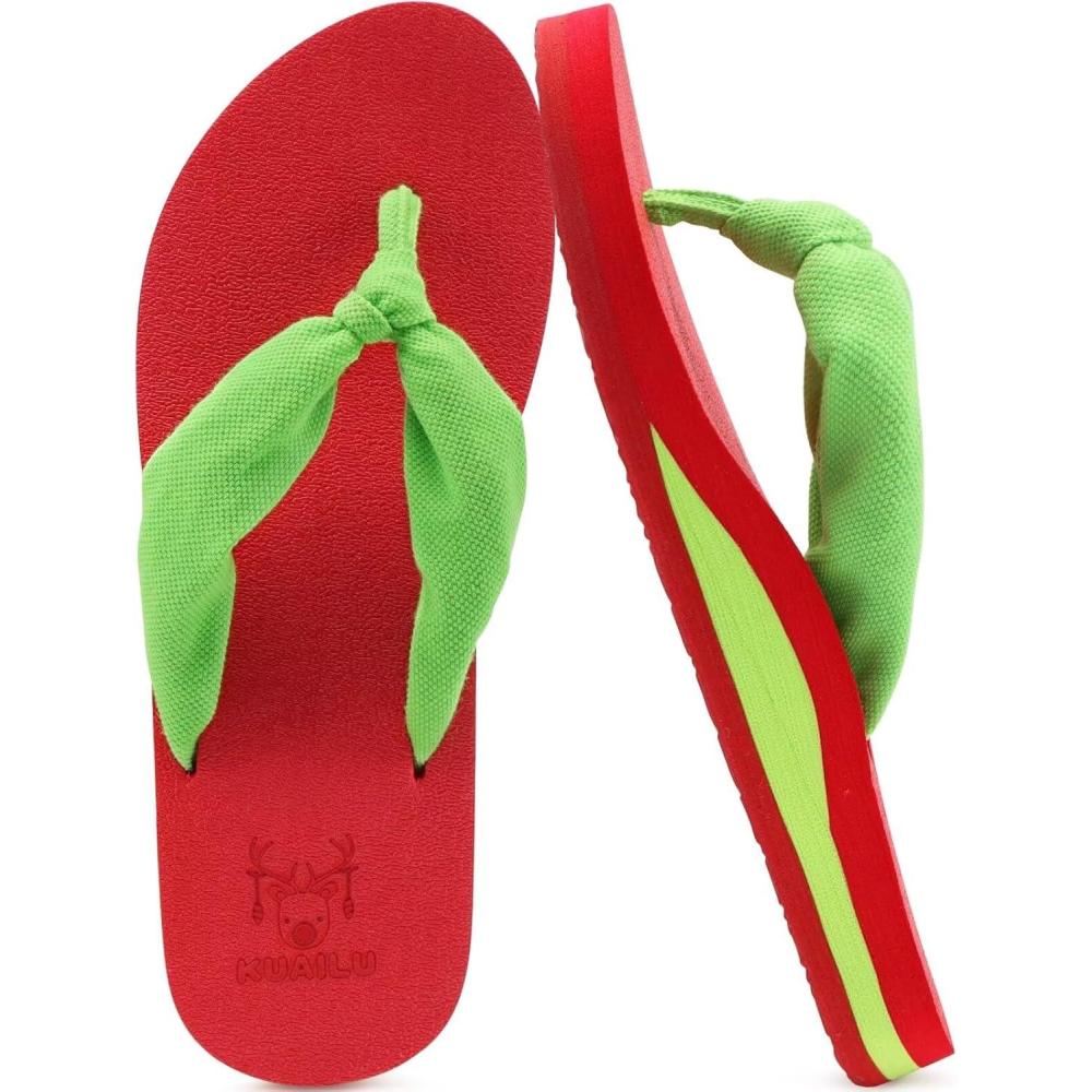 imageKuaiLu Womens Dressy Sandals Arch Support Yoga Mat Walking Cross Slides Ladies Slip on Orthotic Travel Outfits Slippers Cushion ComfortableGreen Red