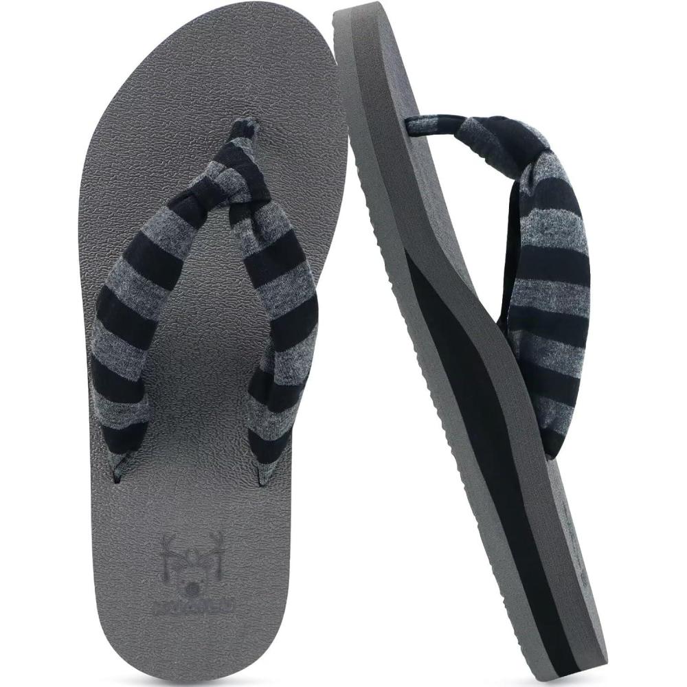 imageKuaiLu Womens Dressy Sandals Arch Support Yoga Mat Walking Cross Slides Ladies Slip on Orthotic Travel Outfits Slippers Cushion ComfortableGrey Black