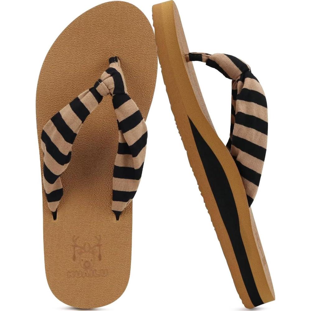 imageKuaiLu Womens Dressy Sandals Arch Support Yoga Mat Walking Cross Slides Ladies Slip on Orthotic Travel Outfits Slippers Cushion ComfortableKhaki Black