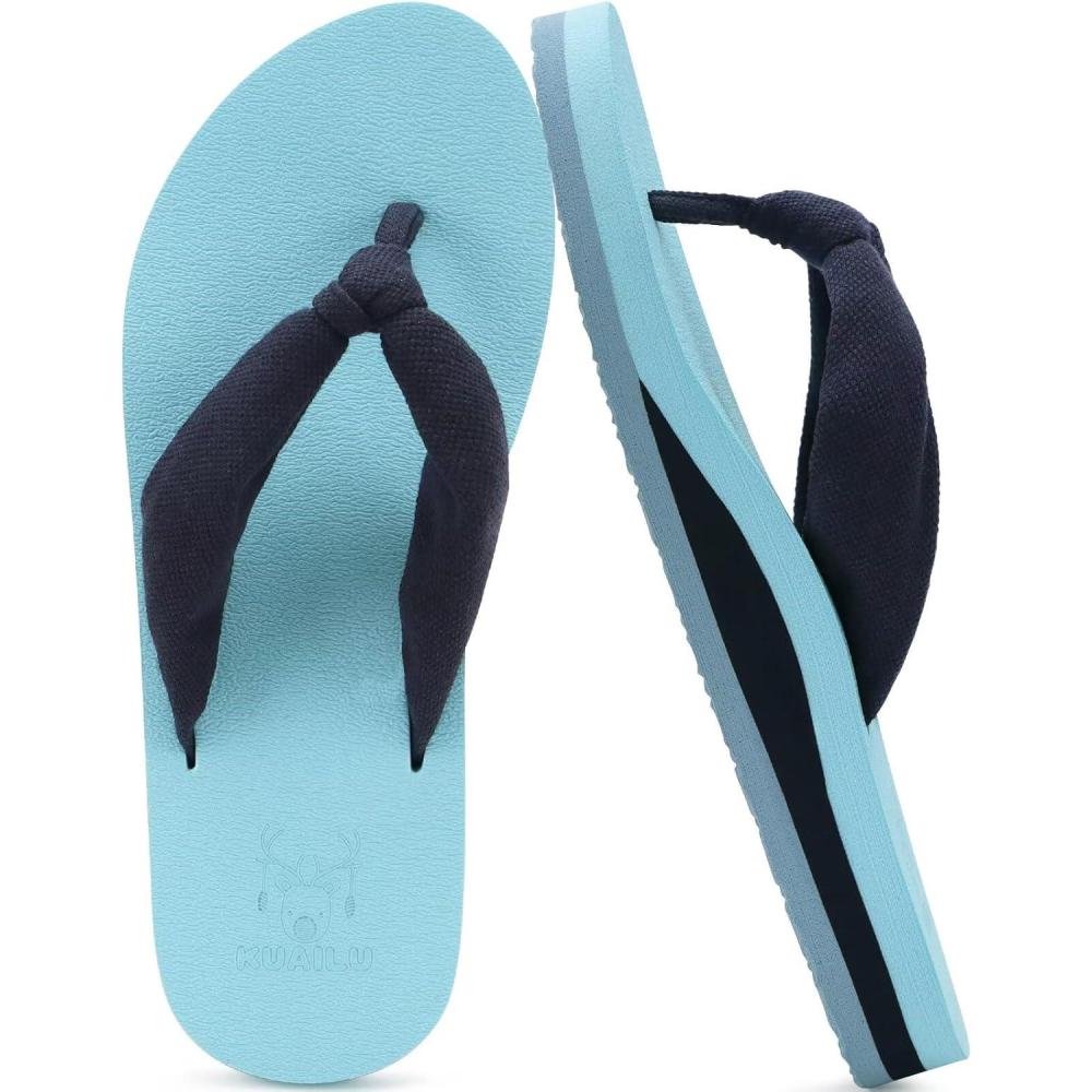 imageKuaiLu Womens Dressy Sandals Arch Support Yoga Mat Walking Cross Slides Ladies Slip on Orthotic Travel Outfits Slippers Cushion ComfortableLight Blue