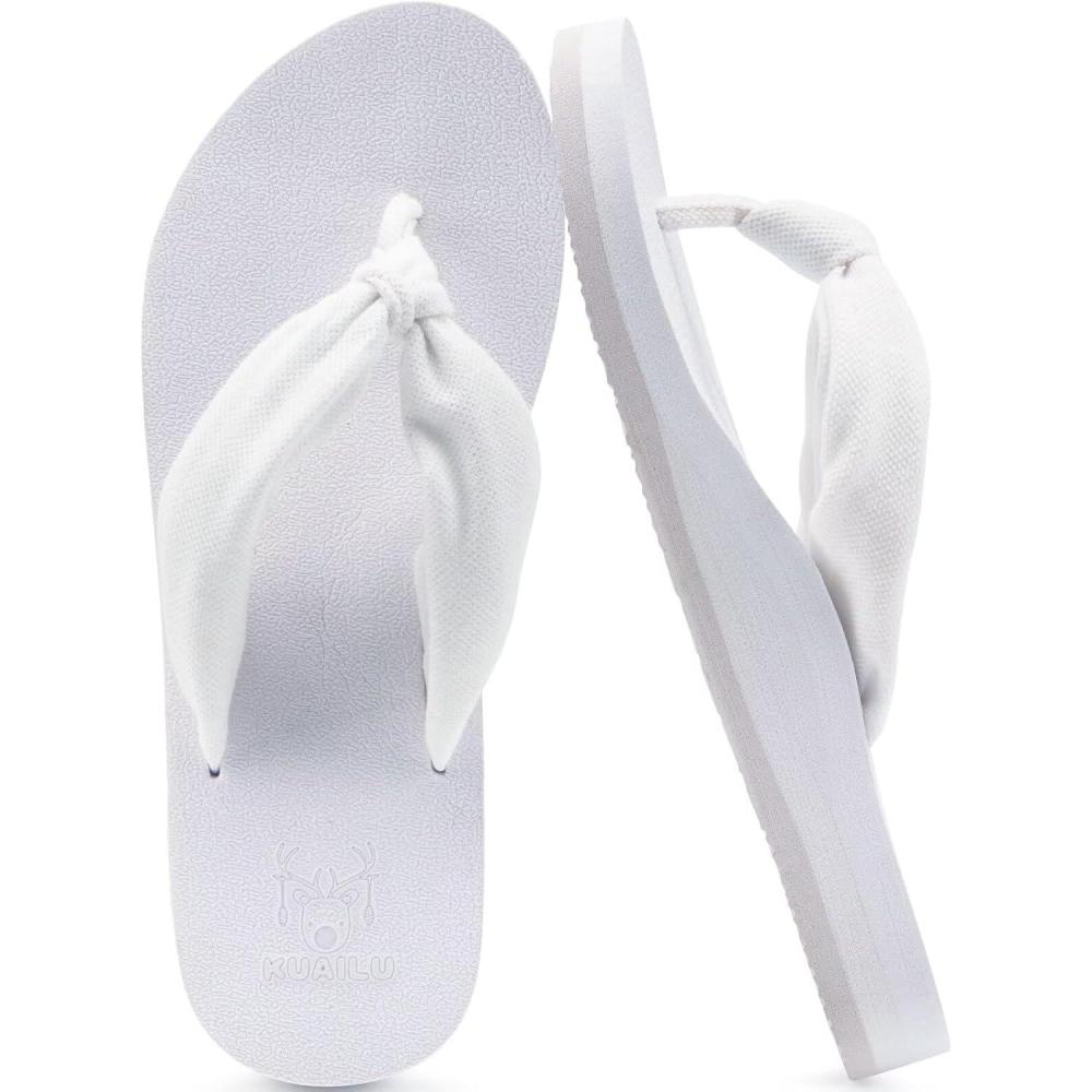 imageKuaiLu Womens Dressy Sandals Arch Support Yoga Mat Walking Cross Slides Ladies Slip on Orthotic Travel Outfits Slippers Cushion ComfortableWhite