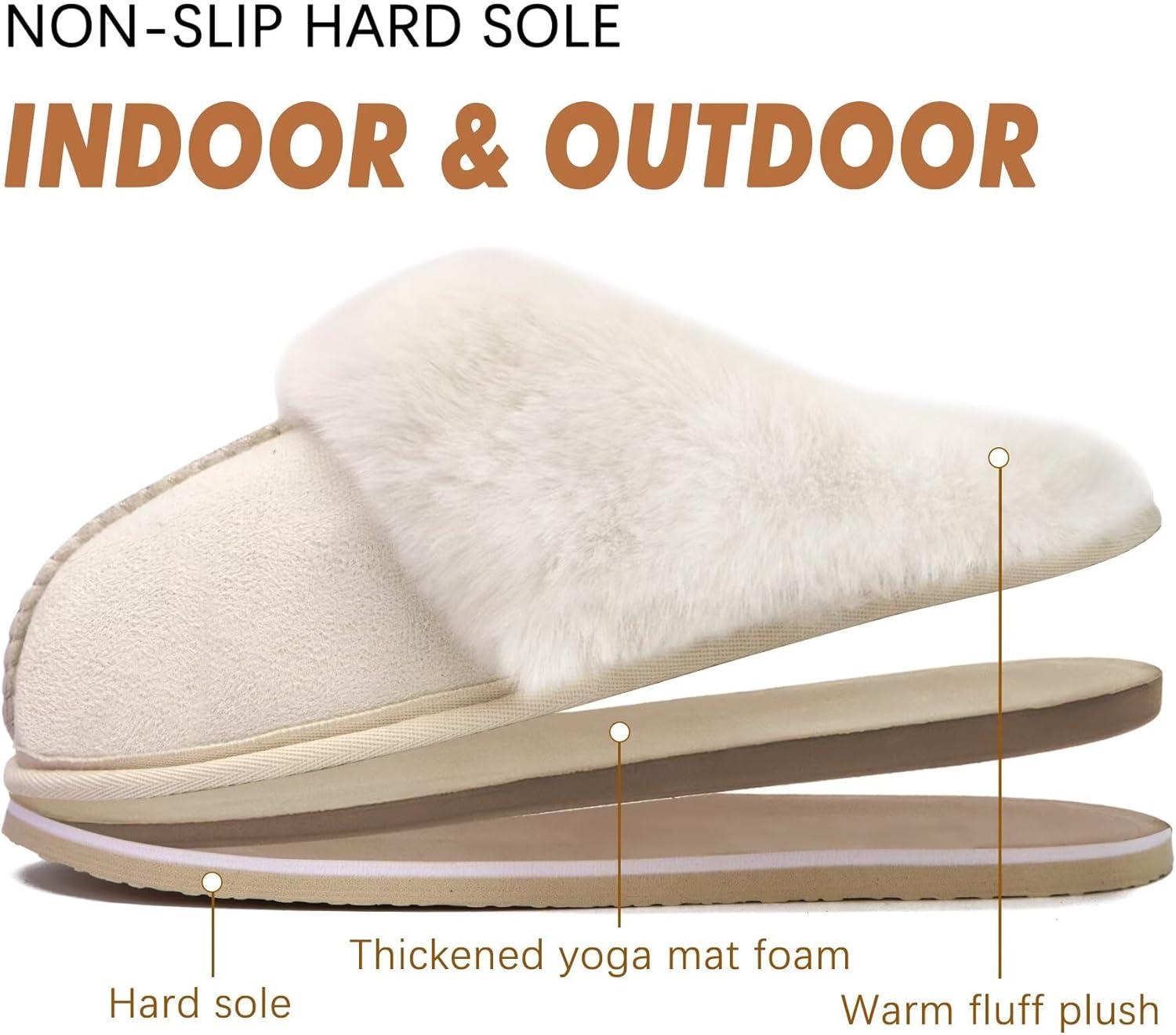 imageKuaiLu Womens Fluff Dual Memory Foam Slippers Ladies Cozy Arch Support Warm Scuff Slippers Slip on Comfy Winter House Shoes with NonSlip Indoor Outdoor Hard SoleCream