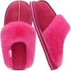 imageKuaiLu Womens Fluff Dual Memory Foam Slippers Ladies Cozy Arch Support Warm Scuff Slippers Slip on Comfy Winter House Shoes with NonSlip Indoor Outdoor Hard SoleRose Red