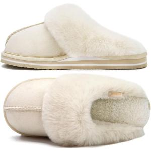 imageKuaiLu Womens Fluff Dual Memory Foam Slippers Ladies Cozy Arch Support Warm Scuff Slippers Slip on Comfy Winter House Shoes with NonSlip Indoor Outdoor Hard SoleCream