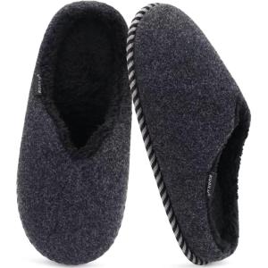 imageKuaiLu Womens Memory Foam Slippers Ladies Cozy Fuzzy Plush Fur Lined Warm Winter Cushioned Slip on House Bedroom Shoes Comfy Indoor Outdoor Hard Sole Arch Supportive Plantar Fasciitis Black Size 9