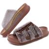 imageKuaiLu Womens Orthopedic Sandals Comfortable Plantar Fasciitis Arch Support Faux Fur Sandal Slippers For Woman Casual Cushion Slides Slip On Indoor Outdoor Memory Foam House Shoes Brown Size 6