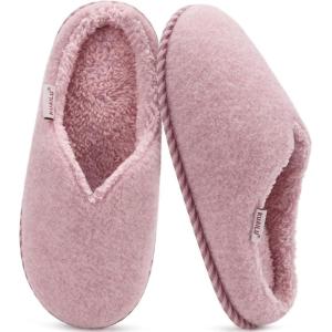 imageKuaiLu Womens Memory Foam Slippers Ladies Cozy Fuzzy Plush Fur Lined Warm Winter Cushioned Slip on House Bedroom Shoes Comfy Indoor Outdoor Hard Sole Arch Supportive Plantar Fasciitis Pink Size 6