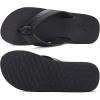 imageKuaiLu Mens Yoga Mat Leather Flip Flops with Arch Support Comfortable Cushion Walking Thong Sandals Slip On Indoor OutdoorAll Black
