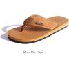 imageKuaiLu Mens Yoga Mat Leather Flip Flops with Arch Support Comfortable Cushion Walking Thong Sandals Slip On Indoor OutdoorBright Brown