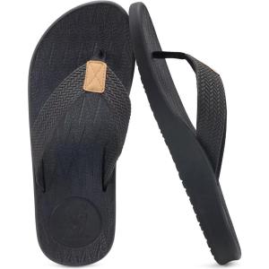 imageKuaiLu Mens Flip Flops Arch Support Comfortable Summer Beach Thong Sandals Yoga Foam Cushion Slip on SlippersBlack