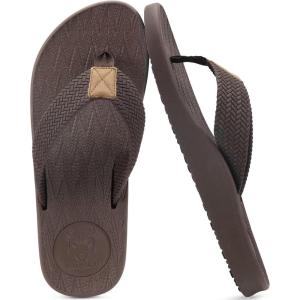 imageKuaiLu Mens Flip Flops Arch Support Comfortable Summer Beach Thong Sandals Yoga Foam Cushion Slip on SlippersDbrown