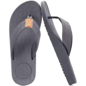 imageKuaiLu Mens Flip Flops Arch Support Comfortable Summer Beach Thong Sandals Yoga Foam Cushion Slip on SlippersGrey