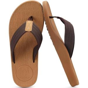 imageKuaiLu Mens Flip Flops Arch Support Comfortable Summer Beach Thong Sandals Yoga Foam Cushion Slip on SlippersKhaki