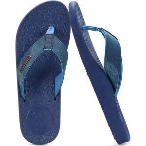 imageKuaiLu Mens Flip Flops Arch Support Comfortable Summer Beach Thong Sandals Yoga Foam Cushion Slip on SlippersPublue