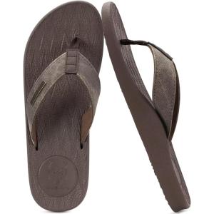 imageKuaiLu Mens Flip Flops Arch Support Comfortable Summer Beach Thong Sandals Yoga Foam Cushion Slip on SlippersPubrown