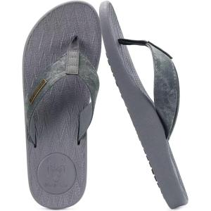 imageKuaiLu Mens Flip Flops Arch Support Comfortable Summer Beach Thong Sandals Yoga Foam Cushion Slip on SlippersPugrey