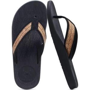 imageKuaiLu Mens Flip Flops Arch Support Comfortable Summer Beach Thong Sandals Yoga Foam Cushion Slip on SlippersWoodlike Black