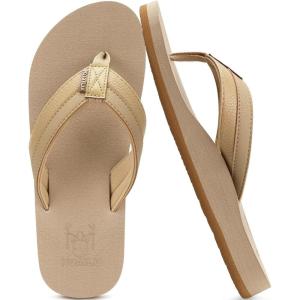 imageKuaiLu Mens Yoga Mat Leather Flip Flops with Arch Support Comfortable Cushion Walking Thong Sandals Slip On Indoor OutdoorApricot