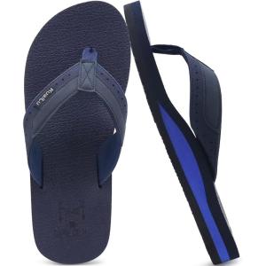 imageKuaiLu Mens Yoga Mat Leather Flip Flops with Arch Support Comfortable Cushion Walking Thong Sandals Slip On Indoor OutdoorBlue
