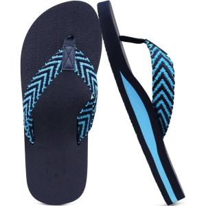imageKuaiLu Mens Yoga Mat Leather Flip Flops with Arch Support Comfortable Cushion Walking Thong Sandals Slip On Indoor OutdoorBright Blue