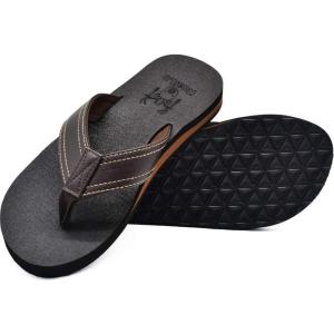 imageKuaiLu Mens Yoga Mat Leather Flip Flops with Arch Support Comfortable Cushion Walking Thong Sandals Slip On Indoor OutdoorBrown