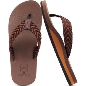 imageKuaiLu Mens Yoga Mat Leather Flip Flops with Arch Support Comfortable Cushion Walking Thong Sandals Slip On Indoor OutdoorBrownish