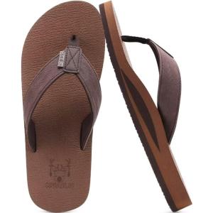 imageKuaiLu Mens Yoga Mat Leather Flip Flops with Arch Support Comfortable Cushion Walking Thong Sandals Slip On Indoor OutdoorCoffee