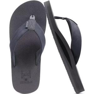 imageKuaiLu Mens Yoga Mat Leather Flip Flops with Arch Support Comfortable Cushion Walking Thong Sandals Slip On Indoor OutdoorDark Grey