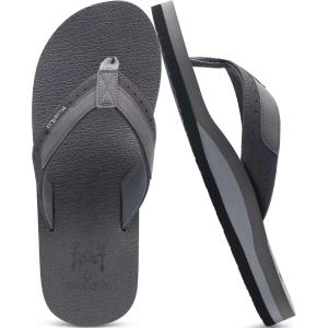 imageKuaiLu Mens Yoga Mat Leather Flip Flops with Arch Support Comfortable Cushion Walking Thong Sandals Slip On Indoor OutdoorGrey