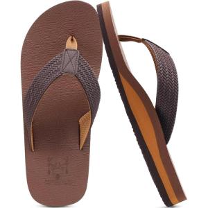 imageKuaiLu Mens Yoga Mat Leather Flip Flops with Arch Support Comfortable Cushion Walking Thong Sandals Slip On Indoor OutdoorLight Brown