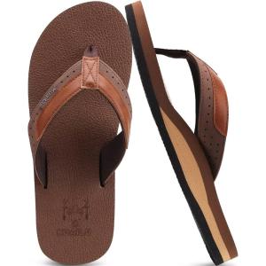 imageKuaiLu Mens Yoga Mat Leather Flip Flops with Arch Support Comfortable Cushion Walking Thong Sandals Slip On Indoor OutdoorReddish Brown