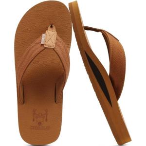 imageKuaiLu Mens Yoga Mat Leather Flip Flops with Arch Support Comfortable Cushion Walking Thong Sandals Slip On Indoor OutdoorTan