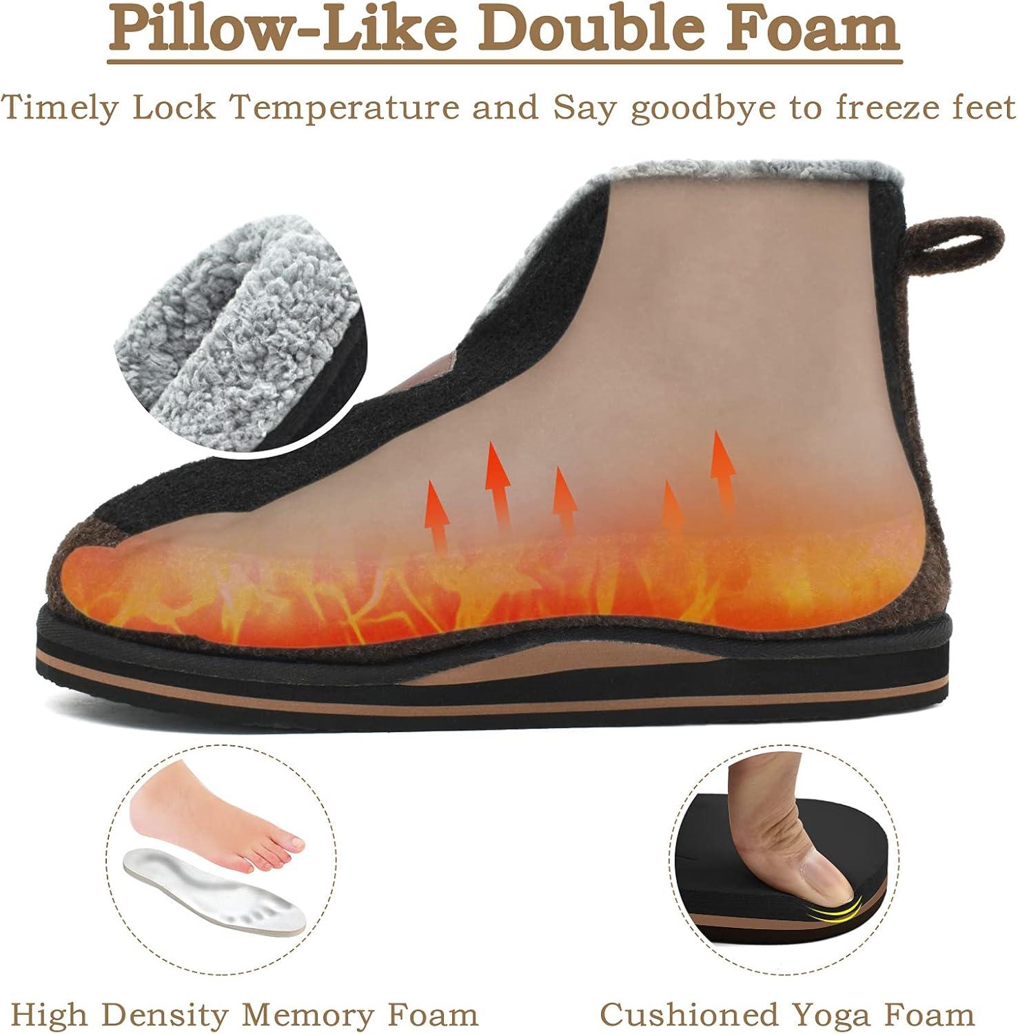 imageKuaiLu Mens House Slippers Booties Cozy Memory Foam Orthopedic Arch Support Boots Warm Fleece Plush Lining Winter Felt Wool Home Bedroom Slipper Socks Indoor Outdoor NonSlip Shoes Black Size 85