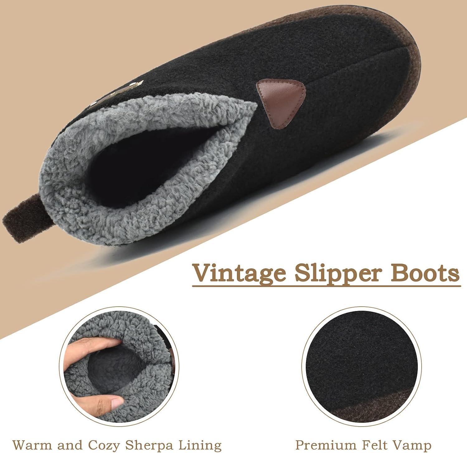 imageKuaiLu Mens House Slippers Booties Cozy Memory Foam Orthopedic Arch Support Boots Warm Fleece Plush Lining Winter Felt Wool Home Bedroom Slipper Socks Indoor Outdoor NonSlip Shoes Black Size 85