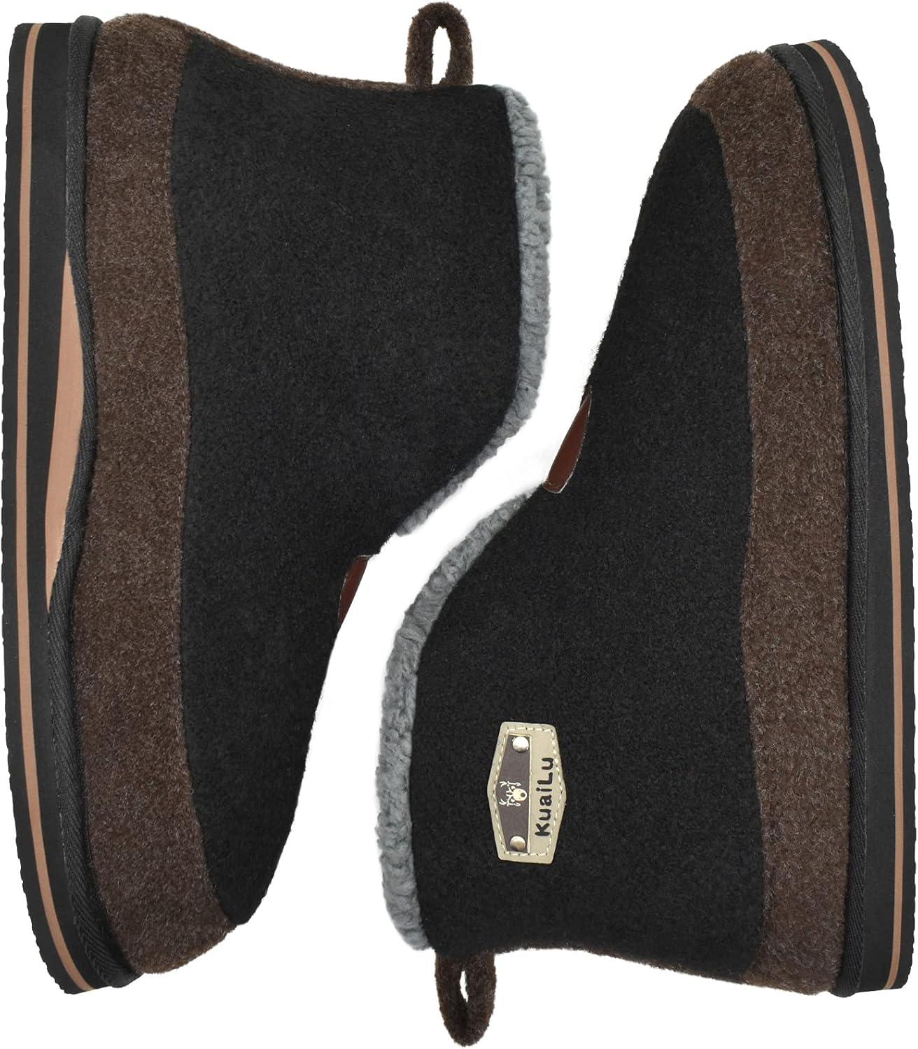 imageKuaiLu Mens House Slippers Booties Cozy Memory Foam Orthopedic Arch Support Boots Warm Fleece Plush Lining Winter Felt Wool Home Bedroom Slipper Socks Indoor Outdoor NonSlip Shoes Black Size 85